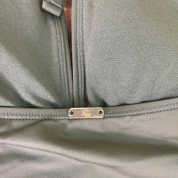 Lauren Ralph Lauren High-Neck One-Piece Olive Green Ruched Women's 16 - Picture 11 of 13